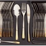 سرویس 98 پارچه ناب استیل دسته طلایی 24 نفره