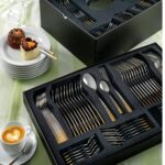 سرویس 98 پارچه ناب استیل دسته طلایی 24 نفره