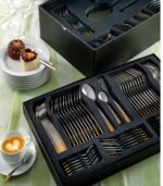 سرویس 98 پارچه ناب استیل دسته طلایی 24 نفره