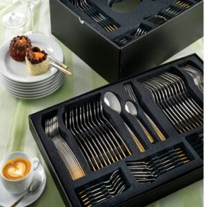 سرویس 98 پارچه ناب استیل دسته طلایی 24 نفره